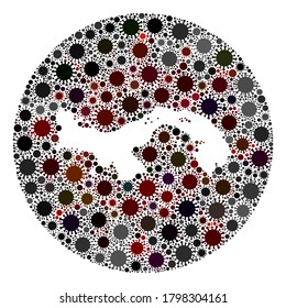 Vector Panama map collage of coronavirus. Infection attacks the quarantine territory from out space. Stencils circle Panama map collage created with infection elements.