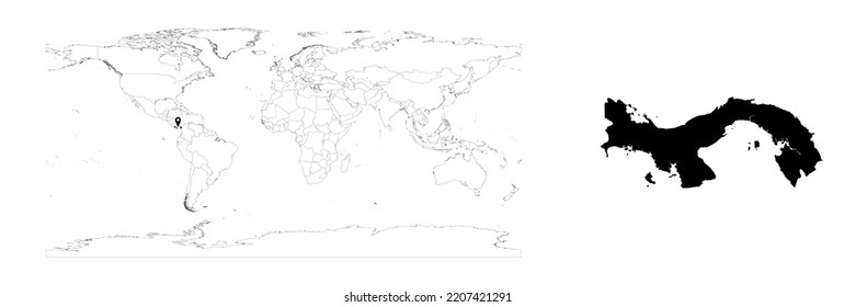 Vector Panama Karte mit der Lage auf der Weltkarte und der Karte für Panama auf weißem Hintergrund. Die Datei eignet sich für die digitale Bearbeitung und Drucke aller Größen.