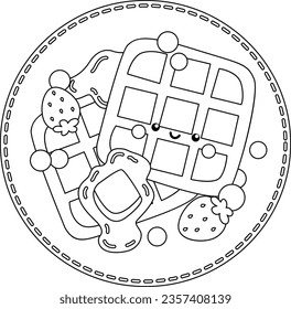 un vector de un panqueque con bayas en color blanco y negro