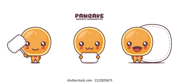 ilustración de caricatura de pancake vectorial, con banner de placa en blanco, aislado en un fondo blanco.