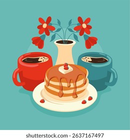 vector pancake and coffee illustration