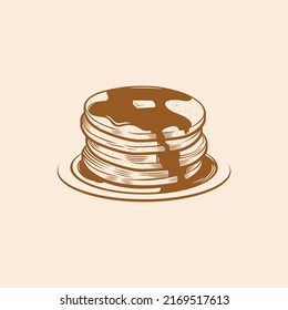 Vector of Pancake with honey butter vintage style illustration . Drawing element design. Used for menu, poster, banner, label, logo or printed t-shirts, etc