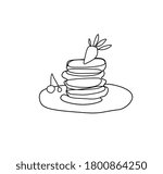 Vector pancake plate with a black line.Simple food and cooking illustration in doodle style on a white isolated background hand drawn. Design for social networks,web,advertising,banners,menus,recipes.