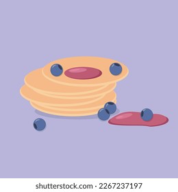 Vector pancakes with blueberry and strawberry jam