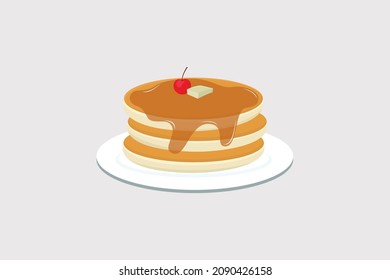 Vector pancakes illustration. Baking with syrup, honey and lychee. Breakfast concept.
