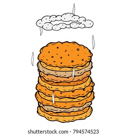 Vector pancakes. Pile of hot pancakes on holiday. Hand drawn. Pancakes on Shrove Tuesday.