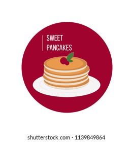 Vector pancakes in a round isolated on white, in flat style. Background with pancakes, minimalism concept. 