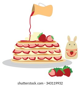 Vector pancakes with strawberry, Isolated On White Background, 