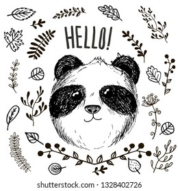 vector panda. Animal illustration. Hello icon. Smiling bear image.