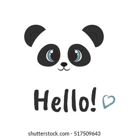 vector panda. Animal illustration. Hello icon. Smiling bear image.
White background. Greeting card for St. Valentines Day. Love. Romantic illustration.