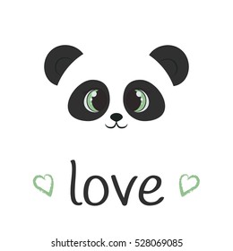 Vector panda. Animal illustration. Hello icon. Smiling bear image. White background. Greeting card for St. Valentines Day. Love. Romantic illustration. Cartoon panda. Panda face. Happy panda.