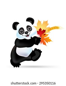 Vector panda with autumn leaves