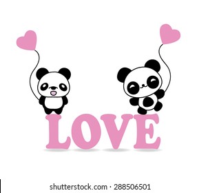 Vector Panda. Panda baby. valentine's day