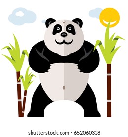 Vector Panda and bamboo. Flat style colorful Cartoon illustration.
