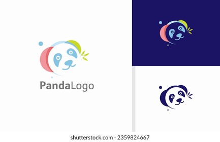 Vector panda bamboo icon logo design concept