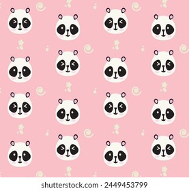 vector panda bear pink baby girl seamless pattern background, fabric and textile print design.