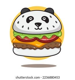 ilustración de la caricatura de la hamburguesa de queso vectorial panda. estilo de dibujos animados planos