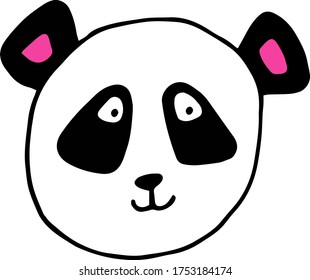 Vector panda cute head animal doodle style icon kids poster postcard t-shirt design 