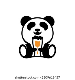 vector de panda con un vaso de cerveza, taza panda cerveza Modelo de diseño vectorial