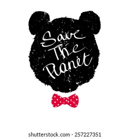 Vector panda head shape with red bow tie - Save the Planet 