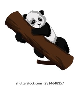 vector panda leaning on a tree trunk