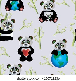 Vector Panda seamless with heart and planet 