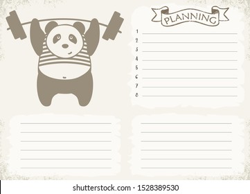 Vector Panda sports. Workout planner, fitness planner, printable planner kit, workout tracker printable.