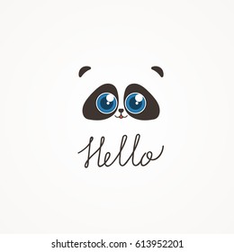 Vector panda symbol. Smiling bear lime raccoon. Romantic animal illustration.