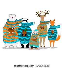 Vector panda,bear,fox,penguin,deer wearing scarf