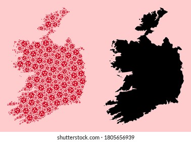 Vector pandemic virus mosaic and solid map of Ireland Republic. Map of Ireland Republic vector mosaic for quarantine campaigns and applications.