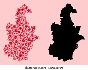 Vector pandemic virus mosaic and solid map of Tianjin Municipality. Map of Tianjin Municipality vector mosaic for treatment campaigns and agitation.