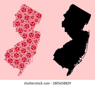 Vector pandemic virus mosaic and solid map of New Jersey State. Map of New Jersey State vector mosaic for quarantine campaigns and agitation.