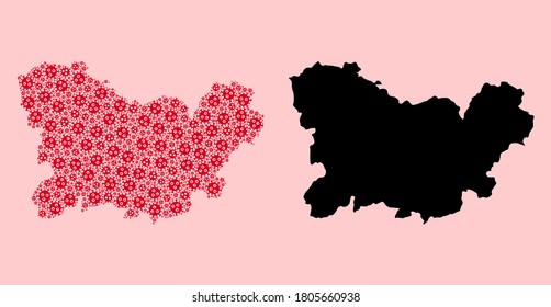 Vector pandemic virus mosaic and solid map of Ourense Province. Map of Ourense Province vector mosaic for health care campaigns and posters.