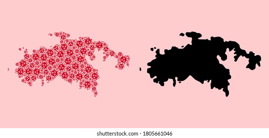 Vector pandemic virus mosaic and solid map of Saint John Island. Map of Saint John Island vector mosaic for hospital campaigns and projects.