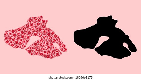 Vector pandemic virus mosaic and solid map of Lesbos Island. Map of Lesbos Island vector mosaic for geographic campaigns and proclamations.