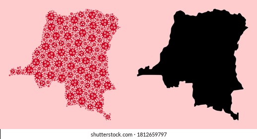 Vector pandemic virus mosaic and solid map of Democratic Republic of the Congo. Map of Democratic Republic of the Congo vector mosaic for outbreak campaigns and propaganda.