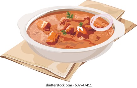 Vector of paneer butter masala or cheese cottage curry