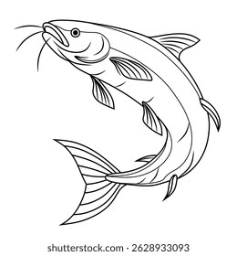 Vector pangasius fish illustration with fillet isolated on a white background