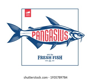 Vector pangasius fish label isolated on a white background