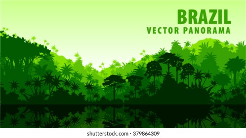 Vector panorama with Amazon river in Jungle Rainforest - Brazil, South America