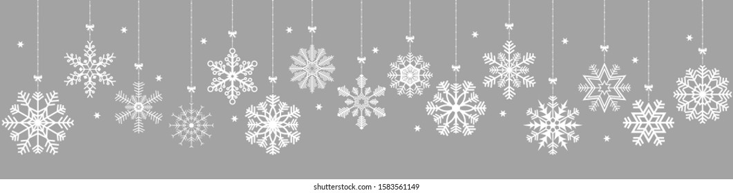 vector panorama banner with different hanging snow stars for christmas and winter time concepts and colored background