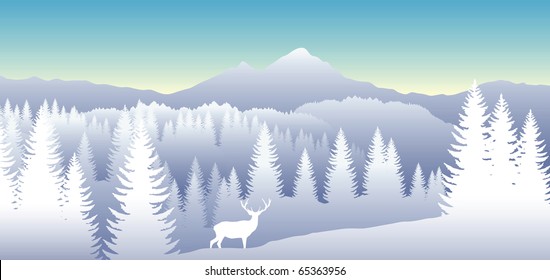 vector panorama of deer in mountains