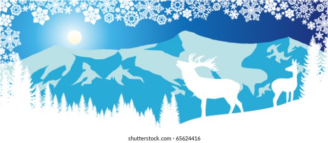 vector panorama of deers in mountains