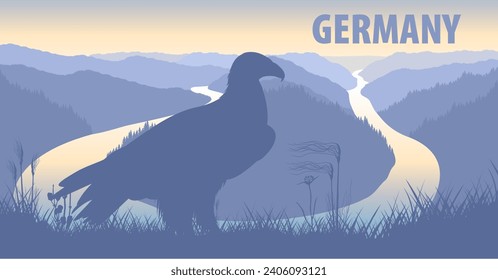 vector panorama of Germany with   Eagle near Saarschleife