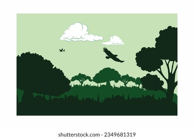 Vector panorama of green mountains.