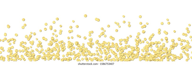 vector panorama illustration of gold colored confetti with free white space for text for carnival, sylvester or party time on white background