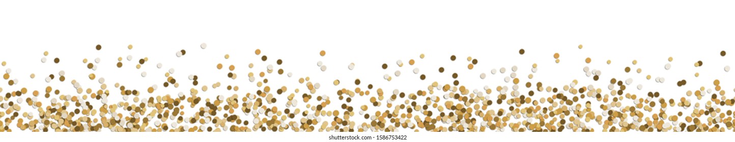 vector panorama illustration of gold colored confetti with free white space for text for carnival, sylvester or party time on white background