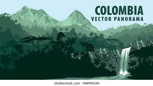 Vector Panorama With Jungle Rainforest - Colombia, South America