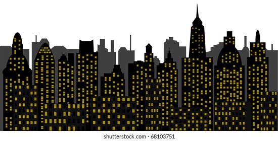 vector panorama of modern town - skyscrapers