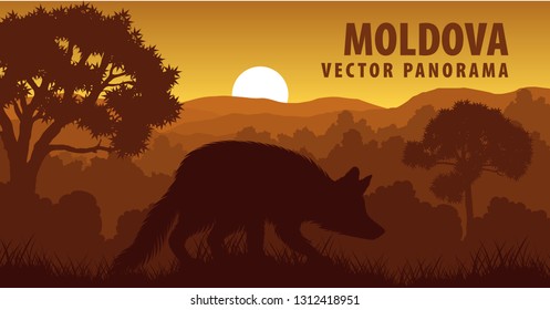 vector panorama of Moldova with fox